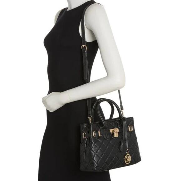 Badgley Mischka Handbags - Badgley Mischka Black Quilted Tote Bag Small Vegan Leather Front Lock Crossbody